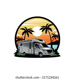 RV camping car illustration logo vector