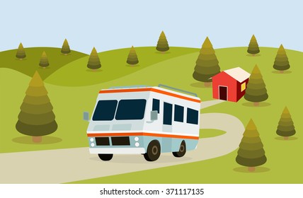 RV Camping forest background for family travel