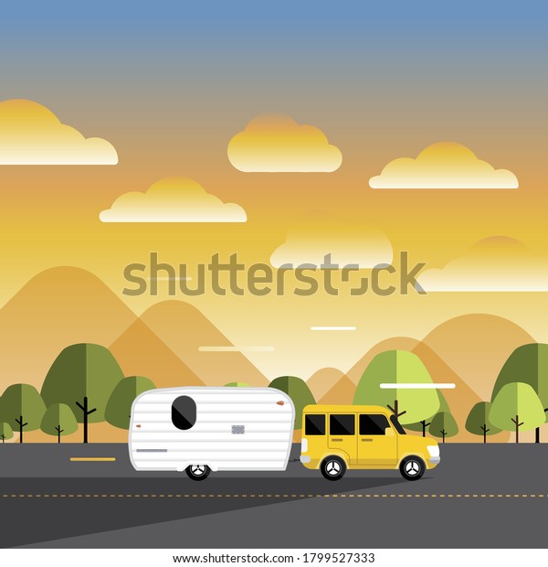 RV Camping\
illustrations. Vector design concept camper travel journal with RV\
Cars. Vector EPS 10\
Illustrate.