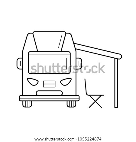 RV camping motorhome vector line icon isolated on white background. RV camping truck line icon for infographic, website or app. Icon designed on a grid system.