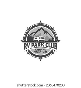 RV Camping Outdoor Recreation Camper Badge Logo Design 