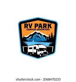 RV Camping Outdoor Recreation Camper Badge Logo Design 