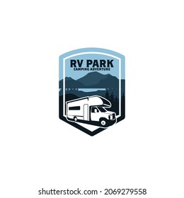 RV Camping Outdoor Recreation Camper Badge Logo Design 