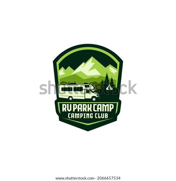 RV\
Camping Outdoor Recreation Camper Badge Logo Design\
