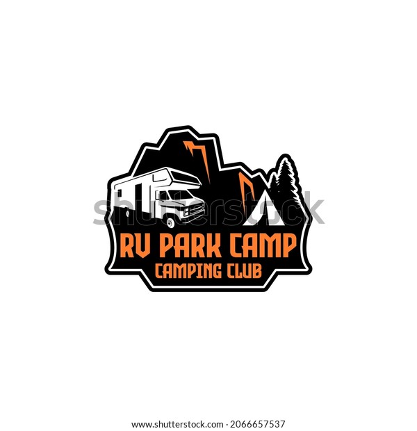 RV\
Camping Outdoor Recreation Camper Badge Logo Design\
