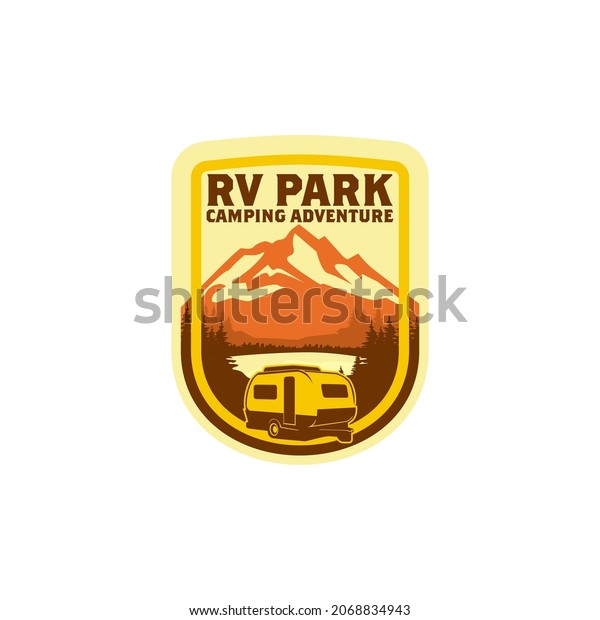 RV
Camping Outdoor Recreation Camper Badge Logo Design
