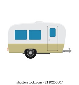 Rv Camping Trailers, Travel Mobile Home, Caravan. Home Camper For Travel, Trailer Mobile Isolated On White Background. Vector Illustration