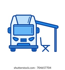 Icono de línea vectorial de acampada RV aislado en fondo blanco. Icono de línea de acampada RV para infografía, sitio web o aplicación. Icono azul diseñado en un sistema de cuadrícula.