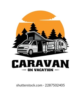 RV car with camper trailer illustration vector image