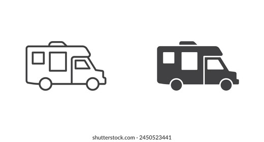 Wohnmobil-Symbol im flachen Stil. Camper-Vektorillustration auf isoliertem Hintergrund. Verkehrszeichen Geschäftskonzept.