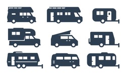 RV Cars, Recreational Vehicles, Camper Vans Icons