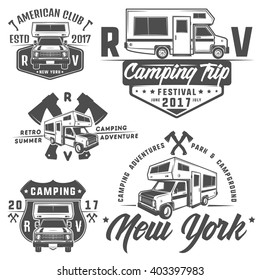 RV cars Recreational Vehicles Camper Vans Caravans emblems,logo,sign,design elements