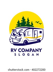RV Character, Cartoon Camper Van Logo