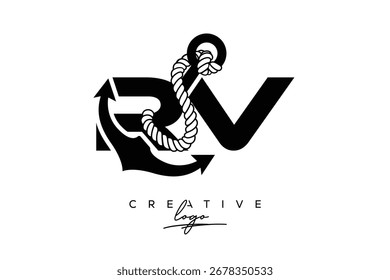 RV Creative Monogram Latte Logo mit Anker und Seildesign