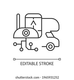 Icono lineal de electrónica RV. Gadgets para remolque, dispositivos para vehículos recreativos. Equipo de viaje. Ilustración personalizable de línea delgada. Símbolo de contorno. Dibujo de contorno aislado del vector. Trazo editable