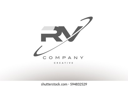 Rv Grey Swoosh White Alphabet Company Logo Line Design Vector Icon Template 