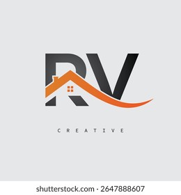 RV House Letter Logo – Creative Real Estate Monogram with Roof Shape and Home Icon for Property, Architecture and Modern Branding Identity