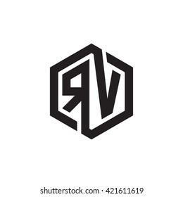 RV initial letters looping linked hexagon monogram logo
