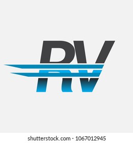 RV initial logo company name colored black and blue, Simple and Modern Logo Design.