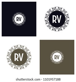 RV initial logo. Luxury ornament crown logo