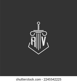 RV initial monogram law firm with sword and pillar logo design