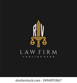 RV initial monogram for lawfirm logo with sword and scale
