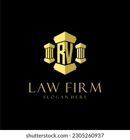 Logotipo de monograma inicial RV para la firma de abogados con diseño de hitos