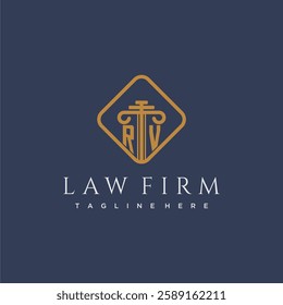 RV initial monogram logo for lawfirm with pillar in creative square design
