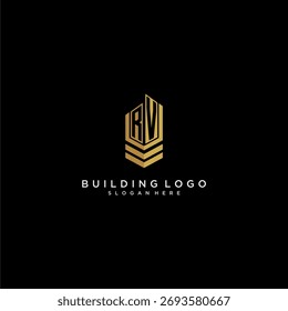 RV initial monogram logo for real estate with building style