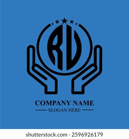 RV initials held within hands, symbolizing trust and protection. The circle represents unity, while stars highlight excellence and ambition.