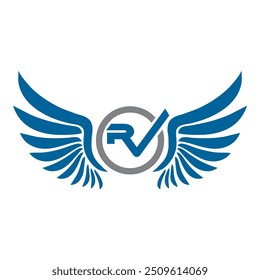 rv iniciais logotipo e asas azuis