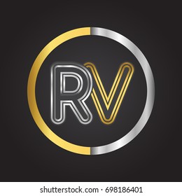 RV Letter logo in a circle. gold and silver colored. Vector design template elements for your business or company identity.