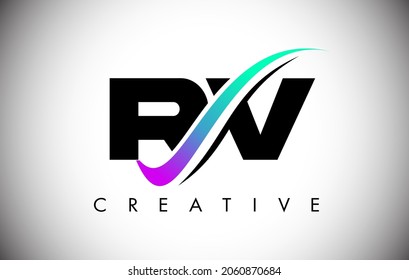 RV Letter Logo With Creative Swoosh Curved Line. RV Icon Vector With Bold Font And Vibrant Colors Illustration.