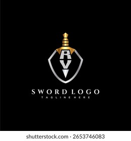 RV letter luxury monogram for shield and sword style image