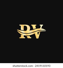 R.V letter Minimalist Logo Luxury logotype serif typography vector of business name branding golden design