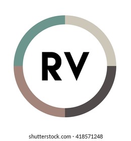 RV letters, four colors in abstract background logo, design identity in circle, alphabet letter