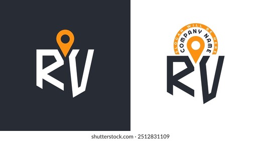 RV Location Logo Bundle. Letter RV Logo Dual Vector Icons for Recruitment and Navigation