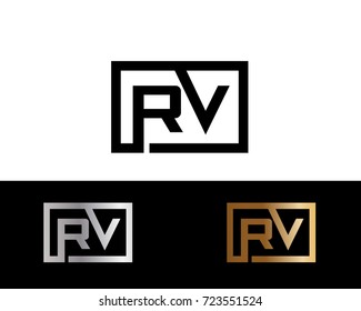 RV Logo. Letter Design Vector with Red and Black Gold Silver Colors
