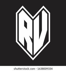 RV Logo monogram with emblem line style isolated on black background