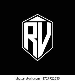 RV logo monogram with emblem shape combination tringle on top design template