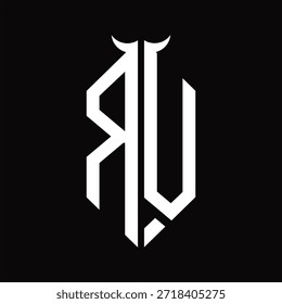 RV Logo monogram with horn shape isolated black and white design template on black background