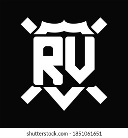 RV Logo monogram isolated on shield shape with rounded line on black background