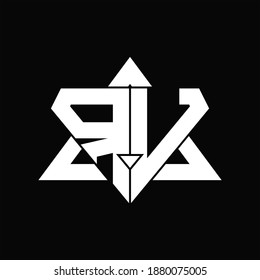 RV Logo monogram isolated with triangle shape design template on black background