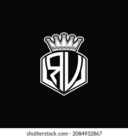 RV-Logo-Monogramm mit luxuriöser Emblechform und Krondesign-Vorlage auf schwarzem Hintergrund