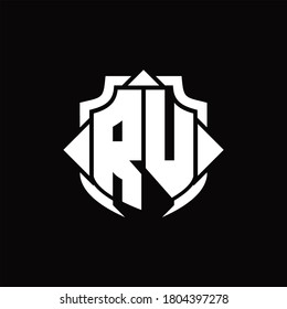 Monograma del logotipo RV con línea de protección y 3 flechas plantilla de diseño de forma sobre fondo negro