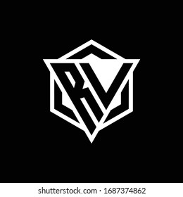 RV-Logo-Monogramm mit Dreieck- und Sechskantform einzeln auf schwarz-weißem Hintergrund
