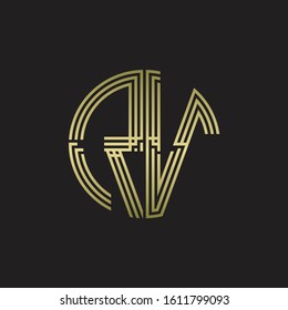 RV Logo monogram triple ribbon style line design template isolated with gold color