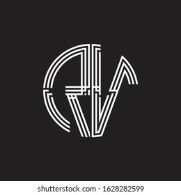 RV Logo monogram triple ribbon style line design template isolated on black background