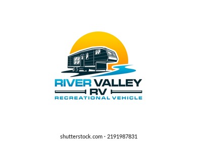 RV logo recreational vehicle design emblem badge style holiday vacation