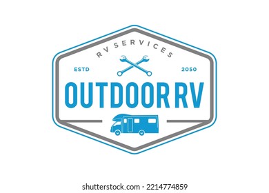 RV logo recreational vehicle design emblem badge style holiday vacation